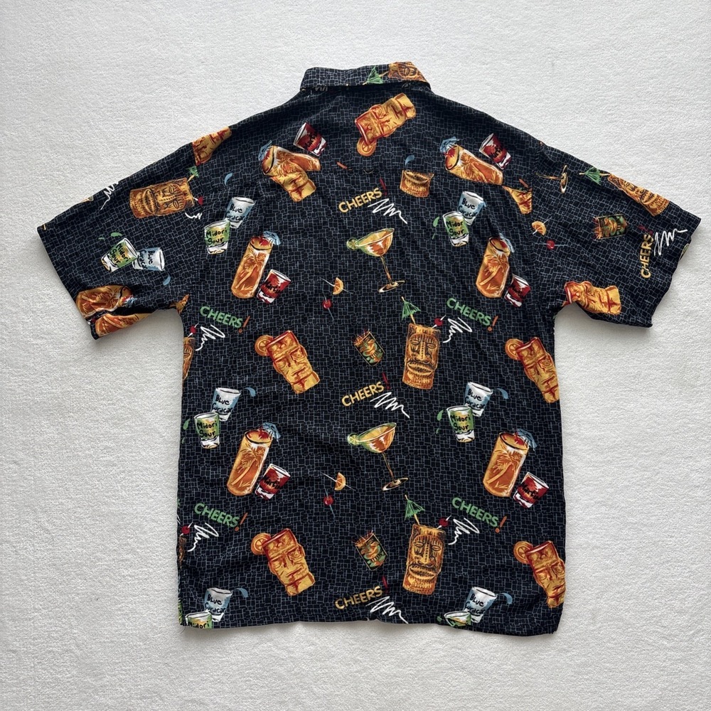 Utility Tiki Cocktail Shirt Mens Medium Black Rayon Short Sleeve Button Down - Picture 12 of 16
